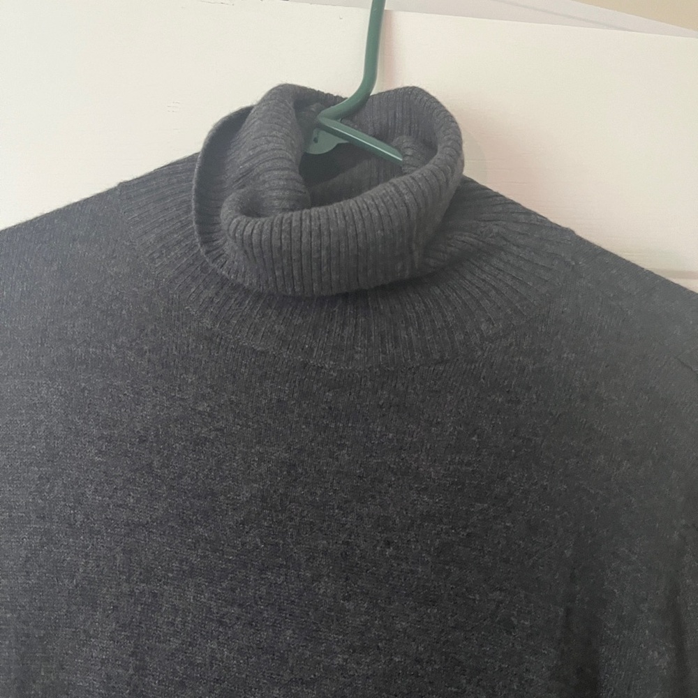 Sweater dress charcoal gray with gun metal black nylon skirt.
